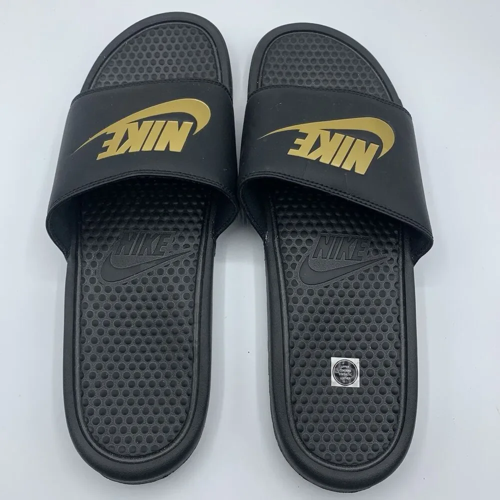 NIKE Benassi JDI Slides Sandals Black Off Court Shoes Slip On Flat Size 14